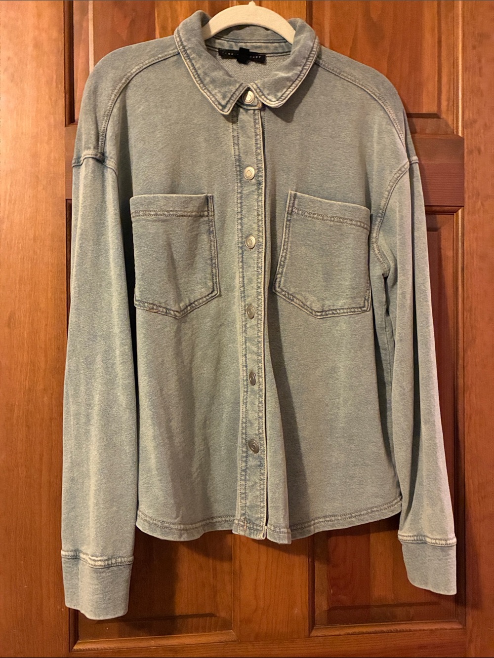 Women’s Washed Light Blue Button-Up Shirt Jacket - heavier weight